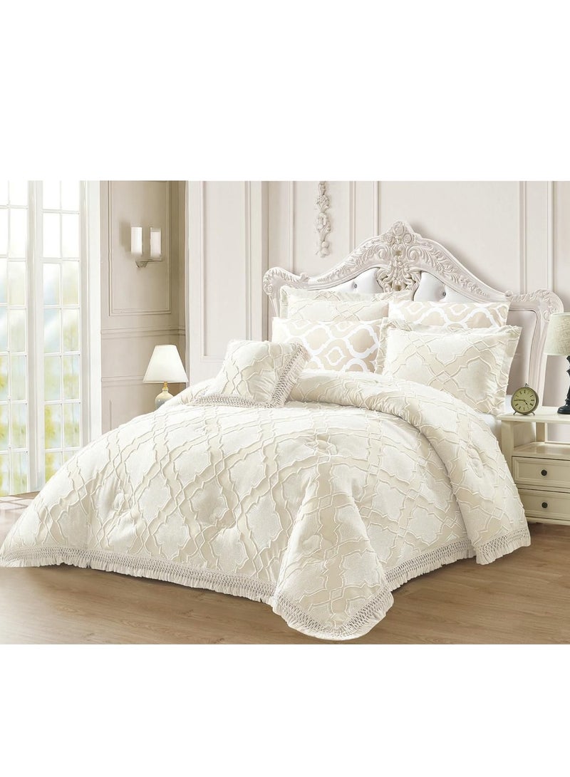 Luxury 6-Piece Embroidered Comforter Set – King Size Bedding Set with Fitted Sheet & Pillowcases | 220x240cm