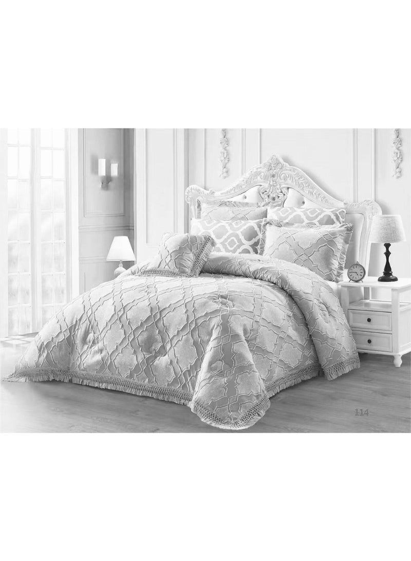 طقم لحاف فاخر مطرز من 6 قطع - طقم سرير كبير الحجم مع ملاءة سرير وأغطية وسائد | 220×240 سم