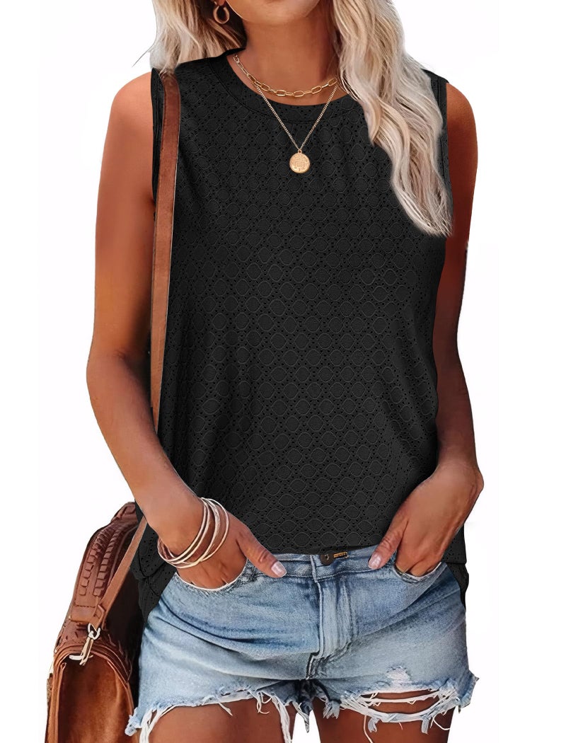 SAMPEEL Summer Tops for Women 2026 Fashion Loose Fit Tank Tops Work Eyelet Shirts Business Casual Outfits Athletic XL Black - Image 2