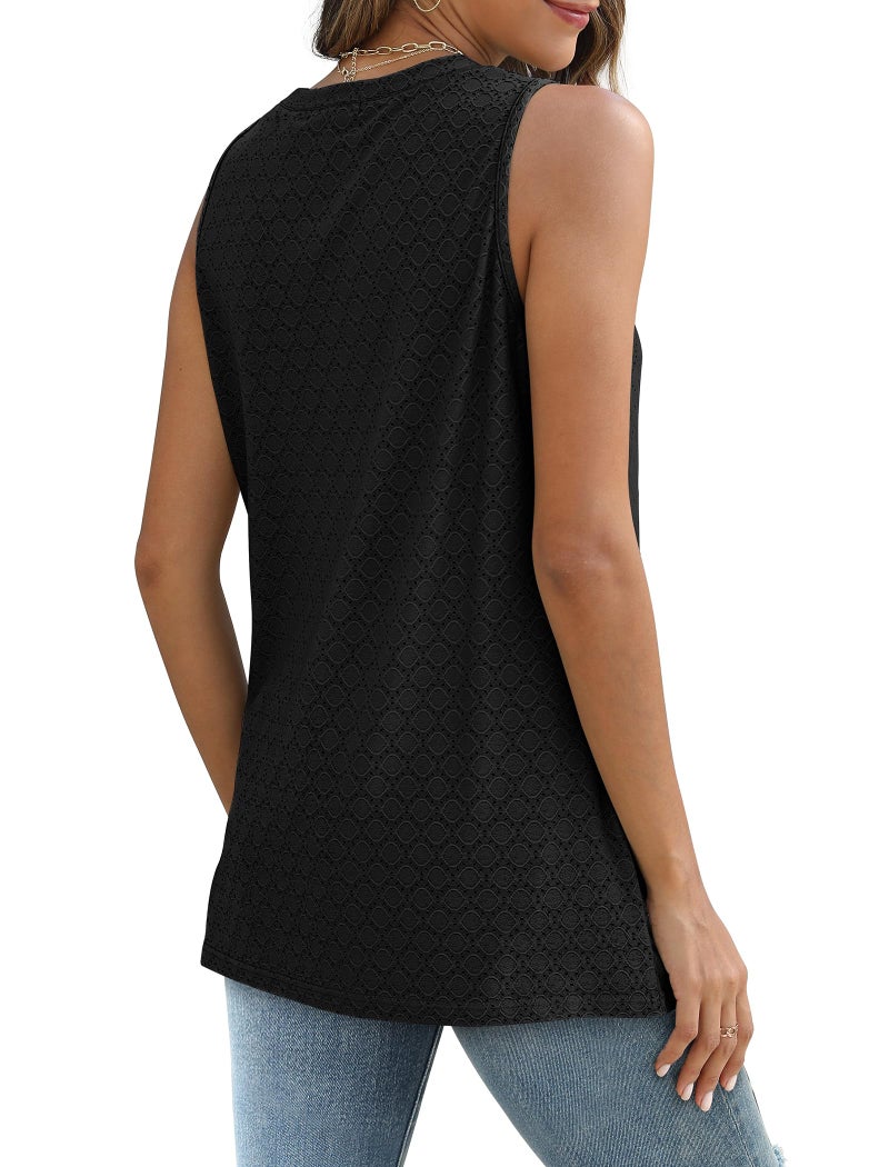 SAMPEEL Summer Tops for Women 2026 Fashion Loose Fit Tank Tops Work Eyelet Shirts Business Casual Outfits Athletic XL Black - Image 5