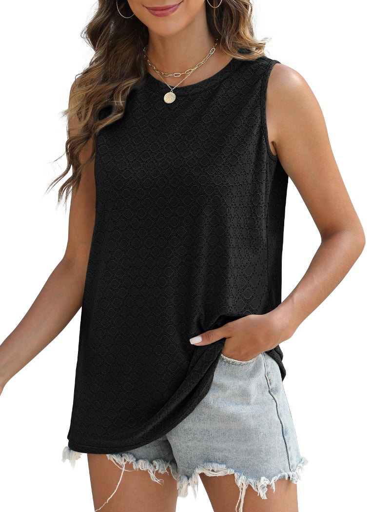 SAMPEEL Summer Tops for Women 2026 Fashion Loose Fit Tank Tops Work Eyelet Shirts Business Casual Outfits Athletic XL Black - Image 4