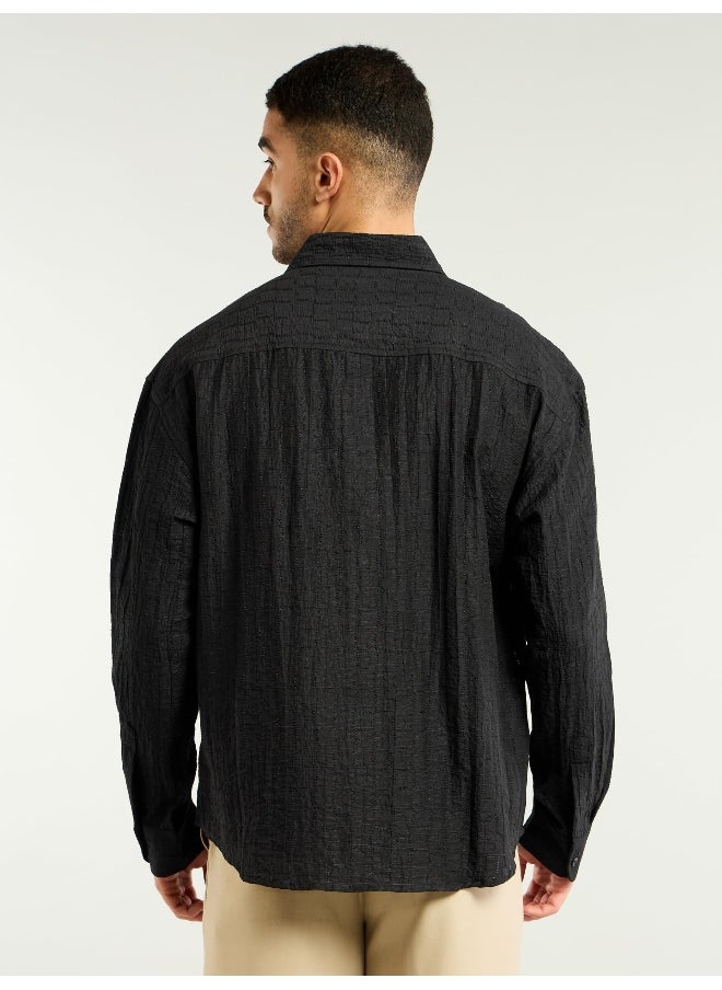 Beyoung Black Textured Jacquard Shirt  - Image 2