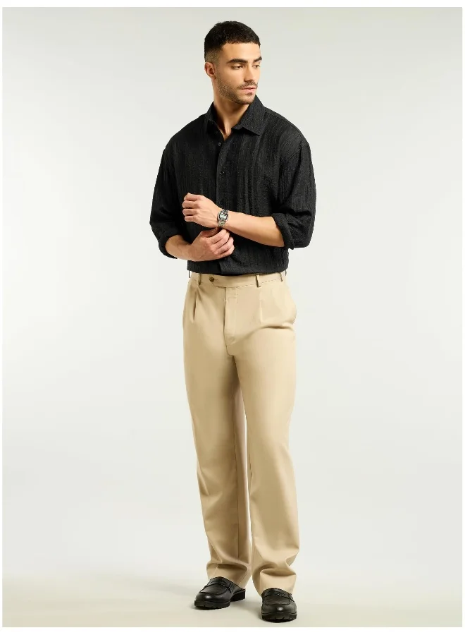 Beyoung Black Textured Jacquard Shirt