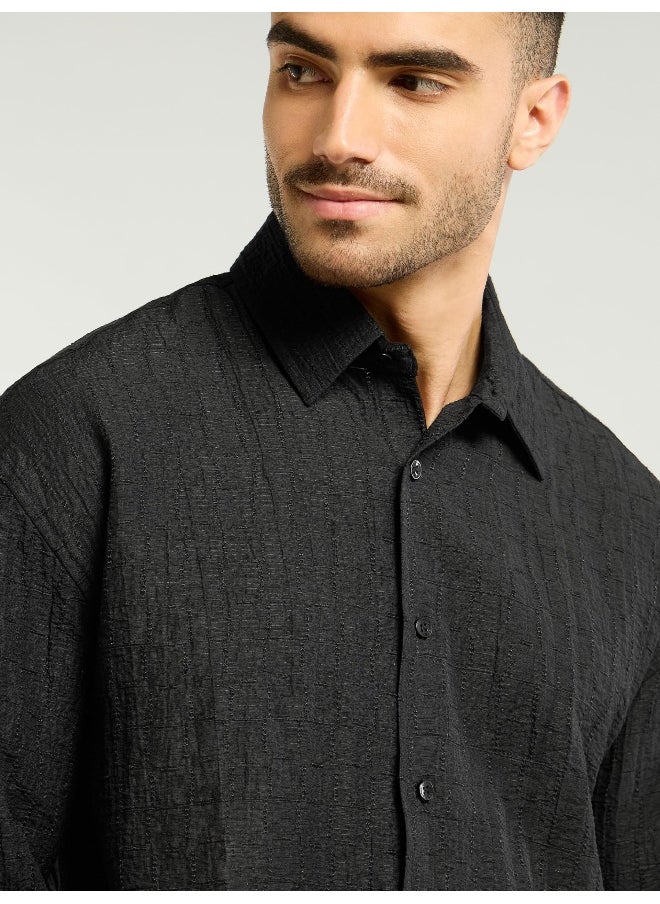 Beyoung Black Textured Jacquard Shirt  - Image 3