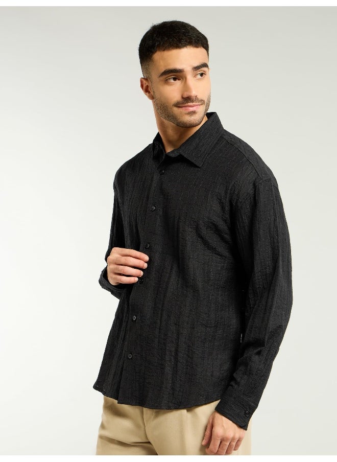 Beyoung Black Textured Jacquard Shirt  - Image 4