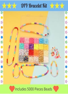 Generic Diy Bracelet Making Kit - 24 Colorful Beads, 10M Elastic Thread, Jute Bag, And Cutter - Gift For Girls Birthdays (Clay Beads 2),Multicolor  - Image 1