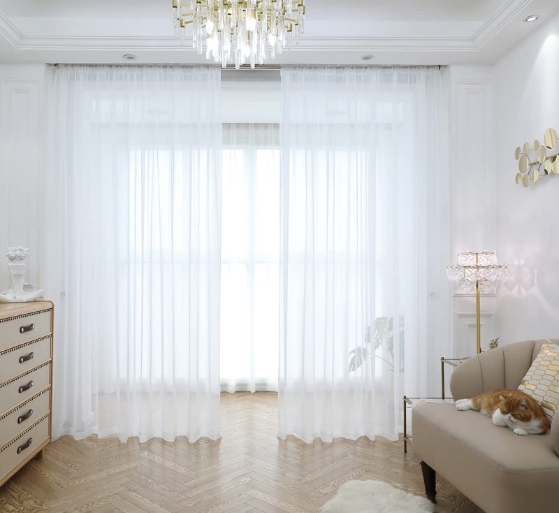 Mianbo Window White Sheer Curtains 84 Inches Length 2 Panels Set Window Sheer White Curtains Basic Rod Pocket For Bedroom Children Living Room Yard Kitchen (White 52"" W X 84"" L | 2 Pcs) - Image 1