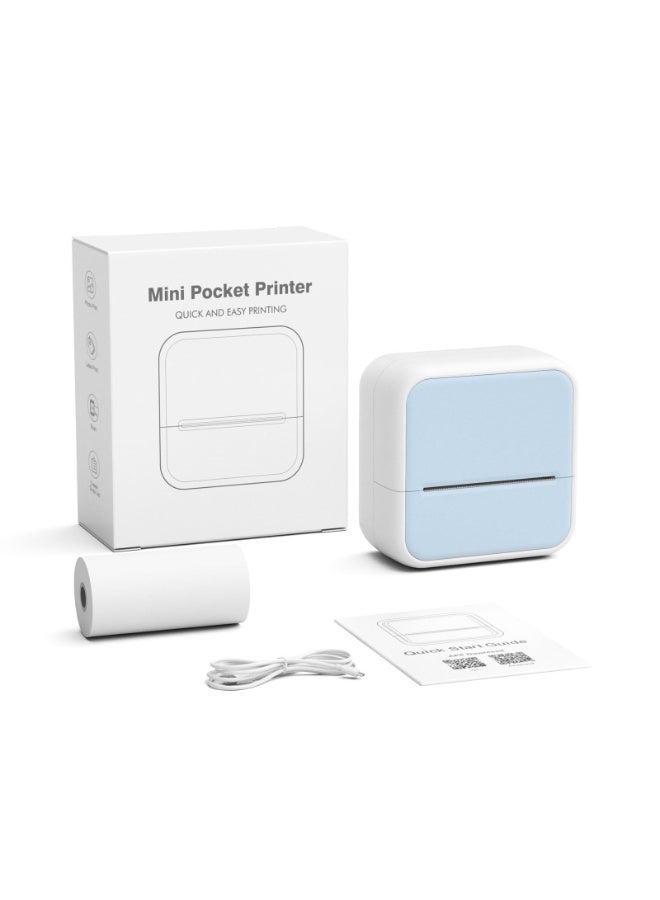 طابعة ملصقات حرارية لاسلكية، طابعة مصغرة بدون حبر، جهاز صنع الملصقات، مثالية للملاحظات الدراسية والرسوم البيانية والصور، محمولة بلوتوث للهواتف، للأعمال اليدوية وهدايا الأطفال، مع 5 لفائف ورق لاصق (أزرق) - Image 1