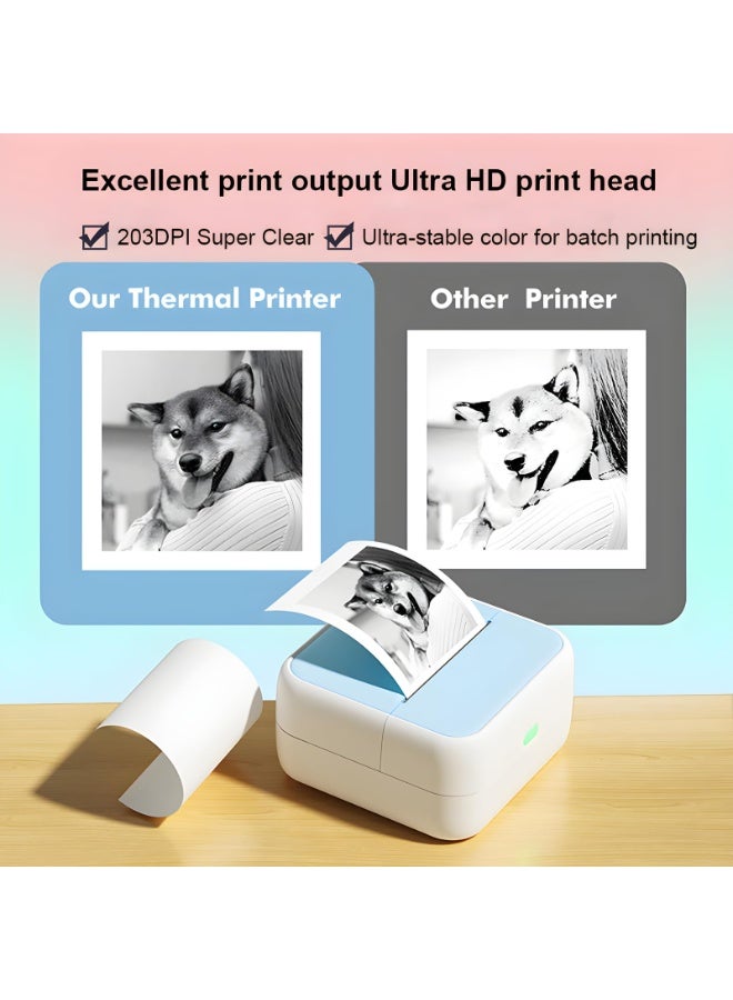 طابعة ملصقات حرارية لاسلكية، طابعة مصغرة بدون حبر، جهاز صنع الملصقات، مثالية للملاحظات الدراسية والرسوم البيانية والصور، محمولة بلوتوث للهواتف، للأعمال اليدوية وهدايا الأطفال، مع 5 لفائف ورق لاصق (أزرق) - Image 2