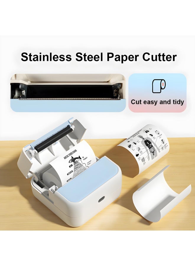 طابعة ملصقات حرارية لاسلكية، طابعة مصغرة بدون حبر، جهاز صنع الملصقات، مثالية للملاحظات الدراسية والرسوم البيانية والصور، محمولة بلوتوث للهواتف، للأعمال اليدوية وهدايا الأطفال، مع 5 لفائف ورق لاصق (أزرق) - Image 3