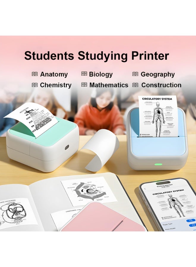 طابعة ملصقات حرارية لاسلكية، طابعة مصغرة بدون حبر، جهاز صنع الملصقات، مثالية للملاحظات الدراسية والرسوم البيانية والصور، محمولة بلوتوث للهواتف، للأعمال اليدوية وهدايا الأطفال، مع 5 لفائف ورق لاصق (أزرق) - Image 5