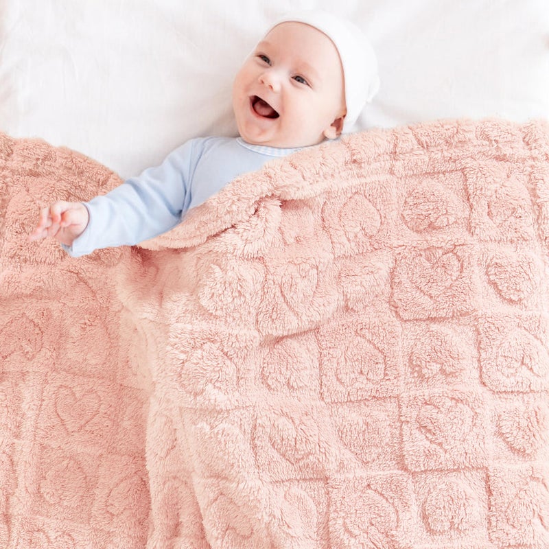 Yurhap Fleece Baby Blanket Heart Checkered Blanket, Ultra Soft Cozy Baby Blankets for Girls Boys, Fluffy Infant Toddler Newborn Receiving Blankets for Crib Stroller 30â€Ã—40â€ (Light Pink) - Image 3