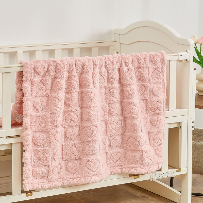 Yurhap Fleece Baby Blanket Heart Checkered Blanket, Ultra Soft Cozy Baby Blankets for Girls Boys, Fluffy Infant Toddler Newborn Receiving Blankets for Crib Stroller 30â€Ã—40â€ (Light Pink) - Image 2