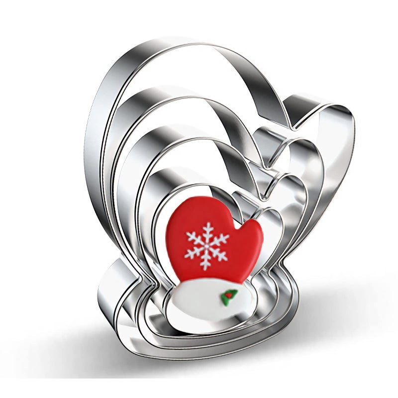 azflyife Christmas Winter Mitten Cookie Cutter Set  4 Pieces Glove Cookie Cutters Fondant Biscuit Mold for DIY Chirstmas Day Holiday Party Decorations  Stainless Steel Azflyife 