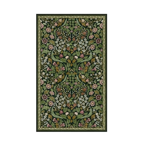 Moynesa Floral 3x5 Area Rug Washable Non Slip Soft Bedroom Rugs Boho Green Small Rugs for Living Room Botanical Ultra Thin Throw Carpet for Kitchen Entryway Bathroom Green - Image 3