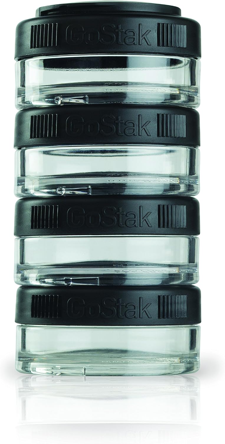 BlenderBottle Blender Bottle GoStak Food Storage Containers for Protein Powder, Healthy Snacks, and Portion Control, 40cc 4-Pak, Black - Image 1