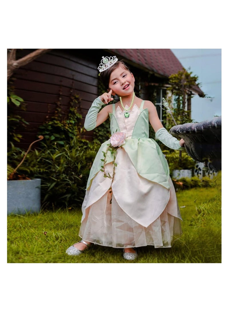 SYOSI Royal Princess Dress-Up Set - 6 Pcs Accessory Kit for Girls, Green Theme - Gloves, Tiara Crown, Wand, Necklaces, Bracelet, Rings, Earrings - Queen Cosplay Accessories for Little Royalty (Green)  - Image 4