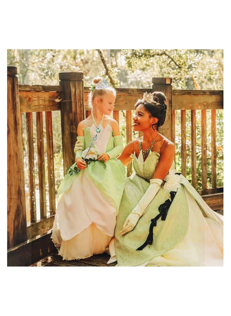 SYOSI Royal Princess Dress-Up Set - 6 Pcs Accessory Kit for Girls, Green Theme - Gloves, Tiara Crown, Wand, Necklaces, Bracelet, Rings, Earrings - Queen Cosplay Accessories for Little Royalty (Green)  - Image 2