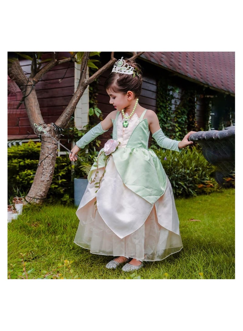 SYOSI Royal Princess Dress-Up Set - 6 Pcs Accessory Kit for Girls, Green Theme - Gloves, Tiara Crown, Wand, Necklaces, Bracelet, Rings, Earrings - Queen Cosplay Accessories for Little Royalty (Green)  - Image 3