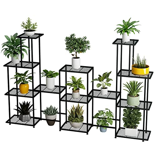 Tall Multi Tier Plant Stand 13 Tiers Multifunctional Plant Stands for Indoor Plants Decorative Black Steel Plant Shelf for outdoor Patio Garden Balcony and Yard