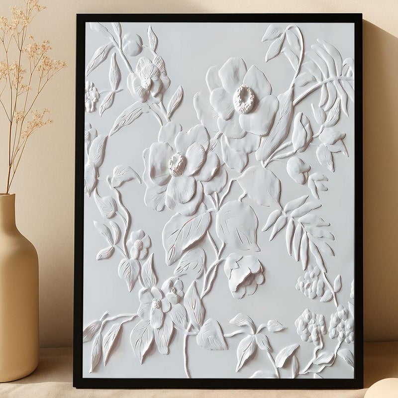 ماركتنا لوحة جداربة قماشية مطبوعة بتصميم اللوحة الجبسية مع برواز مجوف مقاس (120x80) قطعة واحدة - Image 2