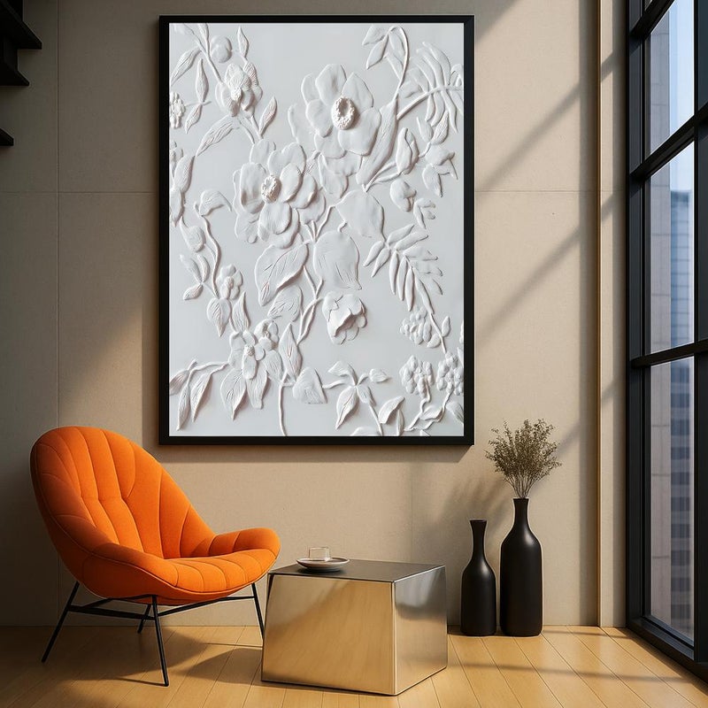 ماركتنا لوحة جداربة قماشية مطبوعة بتصميم اللوحة الجبسية مع برواز مجوف مقاس (120x80) قطعة واحدة - Image 1