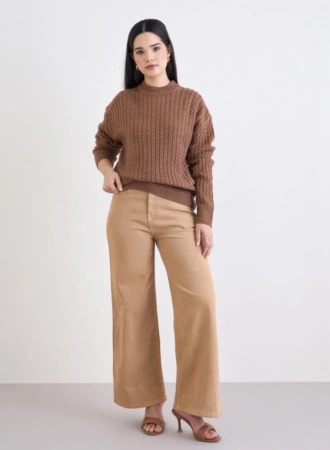 Styli Brown Cable Knit Sweater
