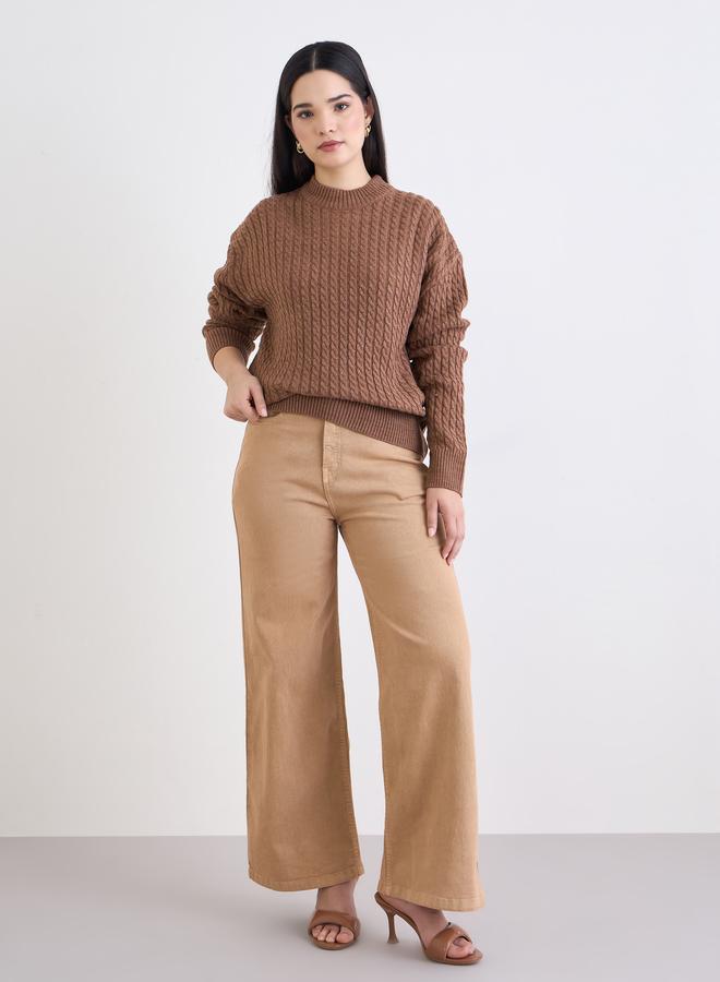 Styli Brown Cable Knit Sweater - Image 2