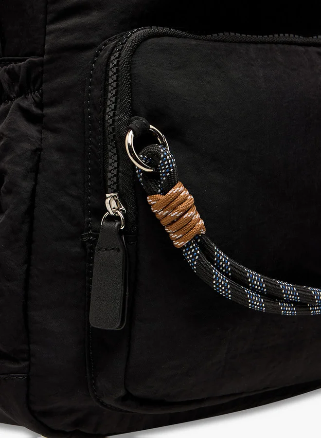 Lee Cooper Rope Accent Backpack with Adjustable Shoulder Straps and Zip Closure - 13x30x40 cm