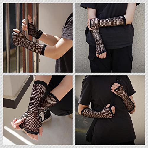 HEAVY DRIVER® Long Fingerless Fishnet Gloves Party Accessories Mesh 1920s Gloves Black - Image 4