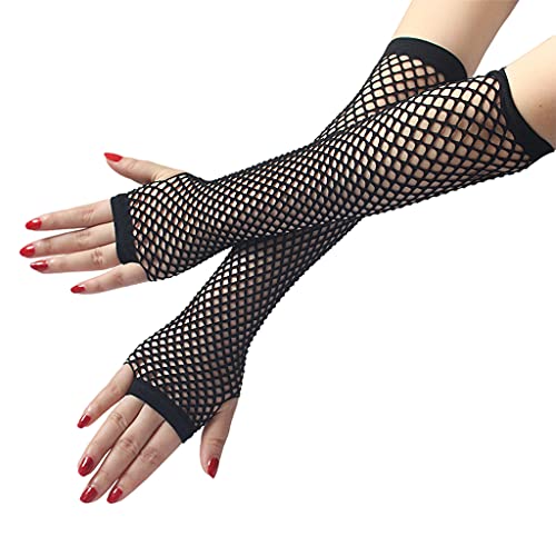 HEAVY DRIVER® Long Fingerless Fishnet Gloves Party Accessories Mesh 1920s Gloves Black - Image 1