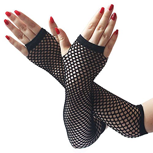 HEAVY DRIVER® Long Fingerless Fishnet Gloves Party Accessories Mesh 1920s Gloves Black - Image 2