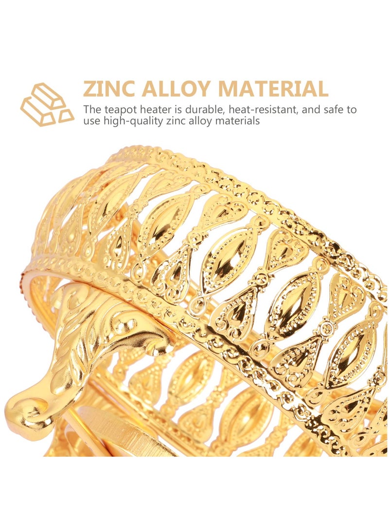 SYOSI Teapot Warmer Retro Alloy Silver Tea Warmer with Tealight Holder Stainless Steel Teapot Warmer Base for Borosilicate Glass Ceramic Teapots and Other Heatproof Pots Warming Use Golden - Image 5