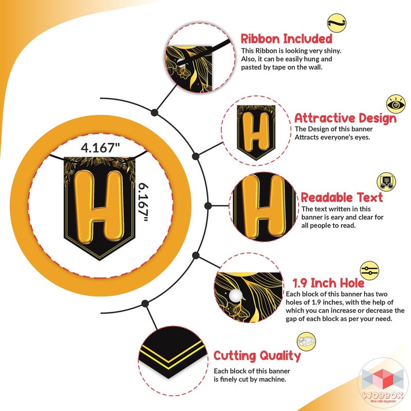 Wobbox Anniversary Party Props with Black & Golden Balloon Font Bunting Banner & Balloon & Foil Curtain, Anniversary Party Decoration (47 Pcs Combo) - Image 4