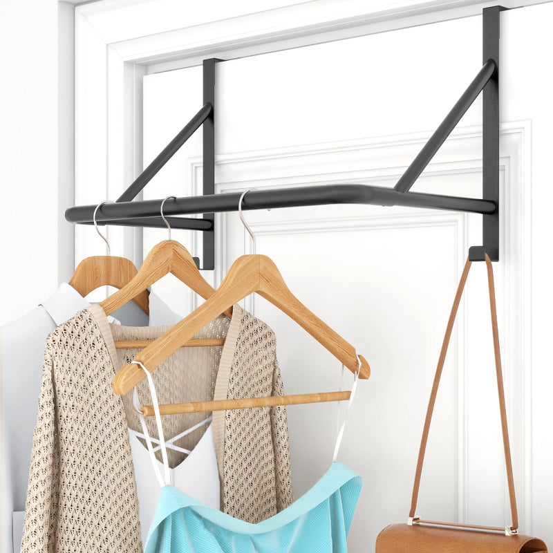 CHJgroup Over The Door Clothes Hanger Rod Metal Over The Door Hanger for Coat Clothes Drying Rack for Door for Laundry Bedroom Washroom Fits Door Up to 197 Black - Image 2