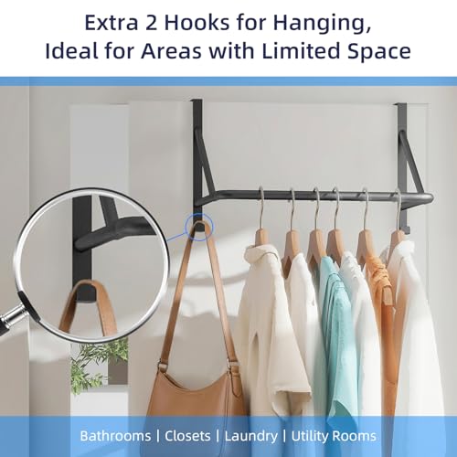 CHJgroup Over The Door Clothes Hanger Rod Metal Over The Door Hanger for Coat Clothes Drying Rack for Door for Laundry Bedroom Washroom Fits Door Up to 197 Black - Image 3