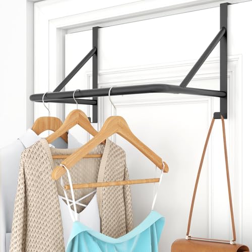 CHJgroup Over The Door Clothes Hanger Rod Metal Over The Door Hanger for Coat Clothes Drying Rack for Door for Laundry Bedroom Washroom Fits Door Up to 197 Black - Image 1