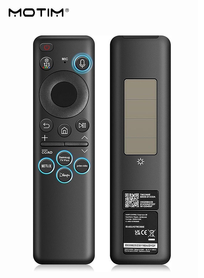 Motim Universal Remote Control for Samsung Smart TV BN59-01432A BN59-01455A, Solar Powered & Voice Control, Samsung TV Remote Control Compatible with Samsung Neo Q LED Smart 8K HDR Ultra HD TVs, VG-TM2360E Model