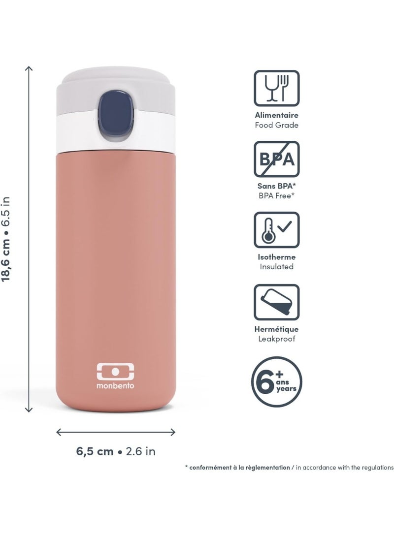 Monbento Pop Insulated Bottle, Rosa Moka Stainless Steel  Water Bottle  Vacuum Insulated Drink Bottle for School, Travel & Everyday Hydration-360ml - Image 3