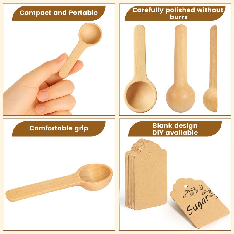 HANSGO 24PCS Mini Wooden Spoons, 3 Inches Small Bath Salt Spoon Wooden Little Teaspoons for Sugar Scrub Jars Spice Condiments Jam - Image 3