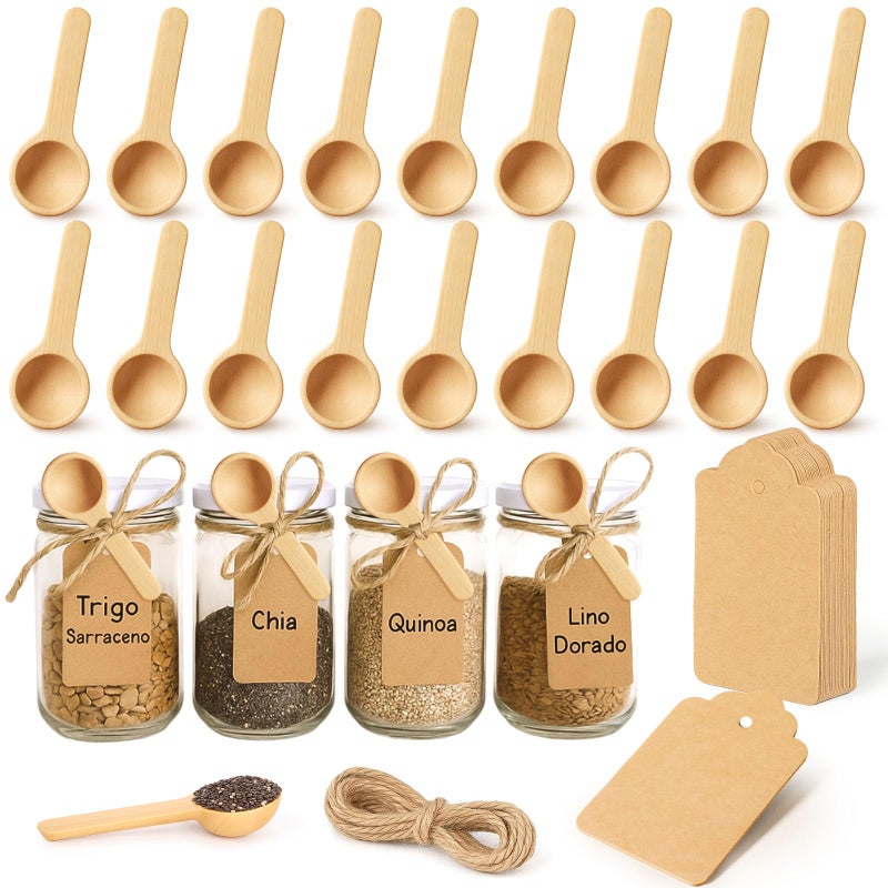 HANSGO 24PCS Mini Wooden Spoons, 3 Inches Small Bath Salt Spoon Wooden Little Teaspoons for Sugar Scrub Jars Spice Condiments Jam - Image 1