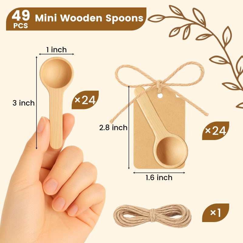 HANSGO 24PCS Mini Wooden Spoons, 3 Inches Small Bath Salt Spoon Wooden Little Teaspoons for Sugar Scrub Jars Spice Condiments Jam - Image 2