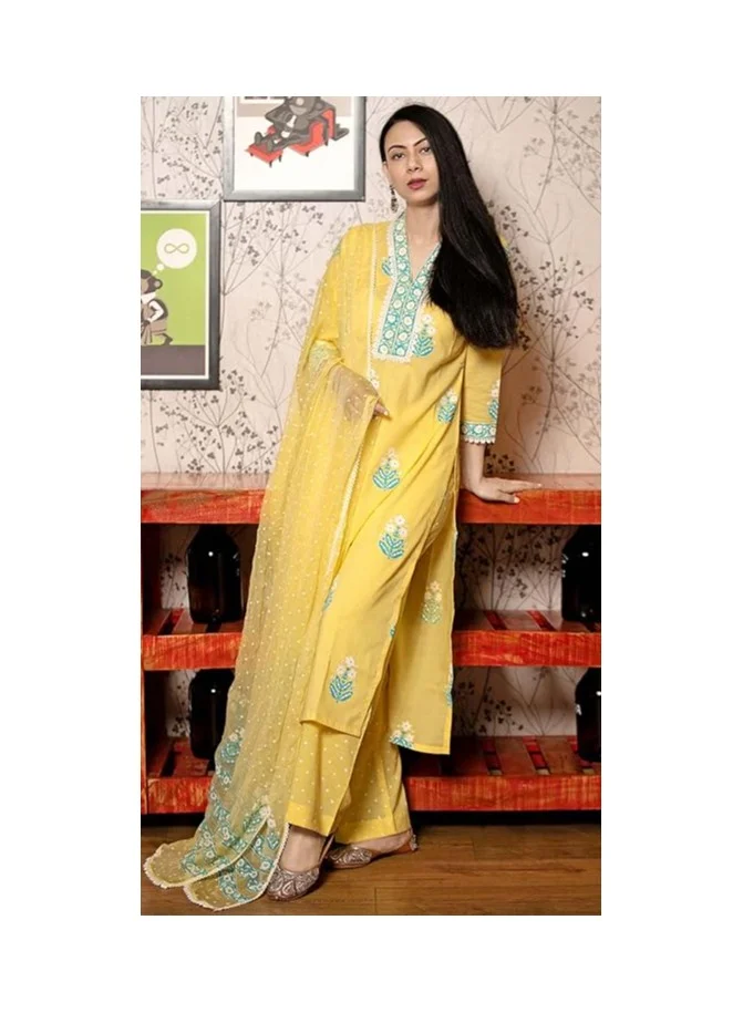 GoSriKi  GoSriKi Women's Rayon Viscose Printed Straight Kurta with Pant & Dupatta (Belagavi Mustard-VKS01-GS_XXL_Mustard_XX-Large) for Women | Best Price UAE