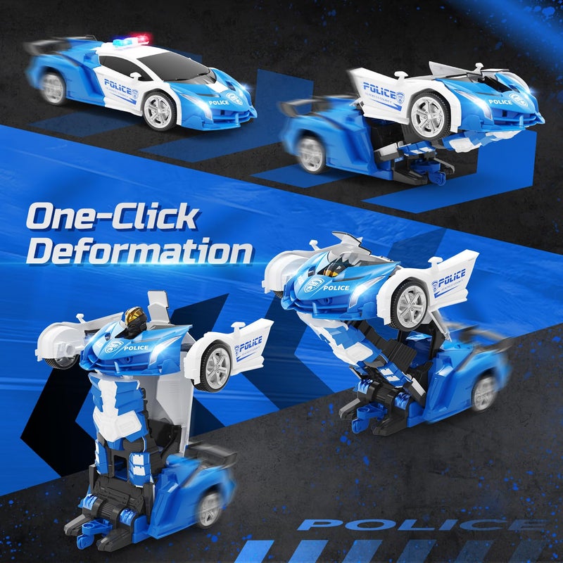 DEERC Transform Remote Control Car 2.4GHz Robot RC Cars 1:18 Scale Police Car Toy One-Button Deformation & 360 Rotating Drifting for Kids Boys Age 4-7 8-12 Birthday Xmas Gift - Image 2