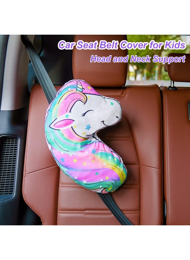 FIODAY Seat Belt Cover Pad for Kids Unicorn Seatbelt Pillow Soft Seat Belt Cover Car Pillow Toddler Travel Seat Strap Pad Neck Support for Girls Boys, Rainbow - Image 3
