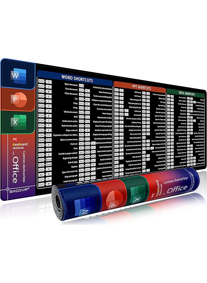 excovip Large Mouse Pad Xl Office Shortcut Mouse Pad Extended Computer Mouse Pad Desk Mat With Stitched Edges For Word Excel Ppt 800X300Mm 0060 - Image 1