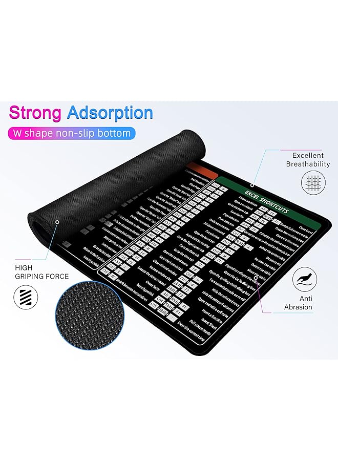 excovip Large Mouse Pad Xl Office Shortcut Mouse Pad Extended Computer Mouse Pad Desk Mat With Stitched Edges For Word Excel Ppt 800X300Mm 0060 - Image 3