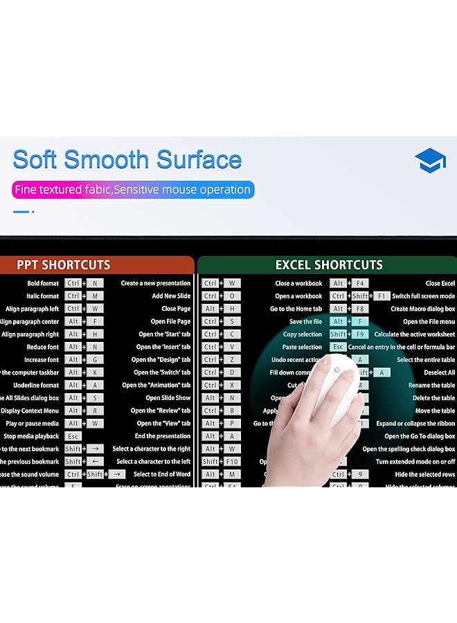 excovip Large Mouse Pad Xl Office Shortcut Mouse Pad Extended Computer Mouse Pad Desk Mat With Stitched Edges For Word Excel Ppt 800X300Mm 0060 - Image 5