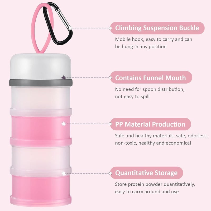 Baderke 2 Pcs Protein Powder Container with Funnels Stand, 4 Stackable Leakproof Protein Powder Dispenser, Portable Keychain Powder Container for Workout, Fitness, Travel(Pink, White) - Image 3
