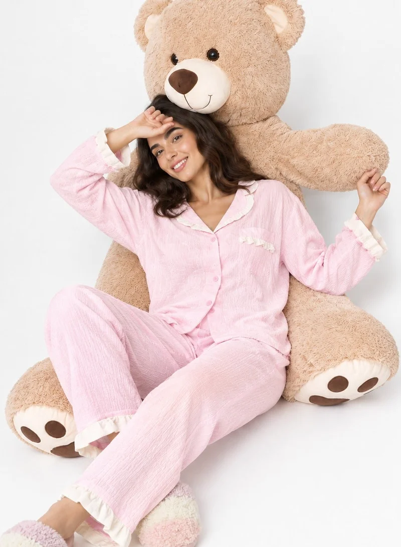 Ginger 2PC Lace Detail Button Up Shirt & Pyjama Set